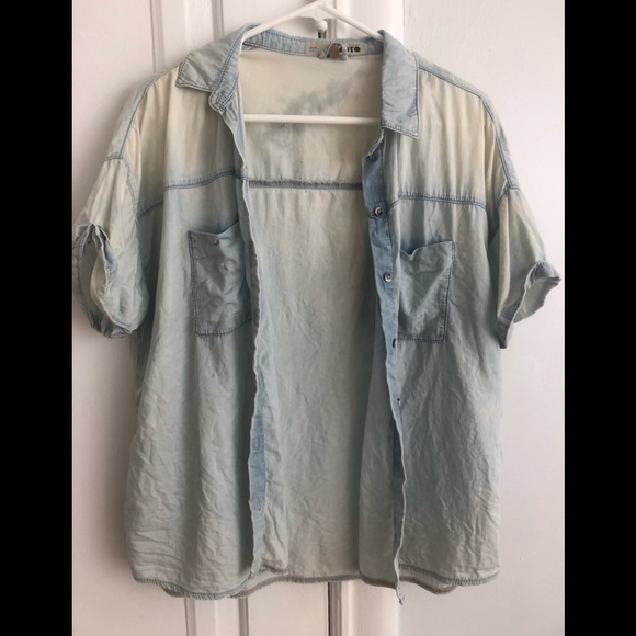 Top Shop - Denim Cotton Bleach Top - Size 6 - Picture 1 of 5